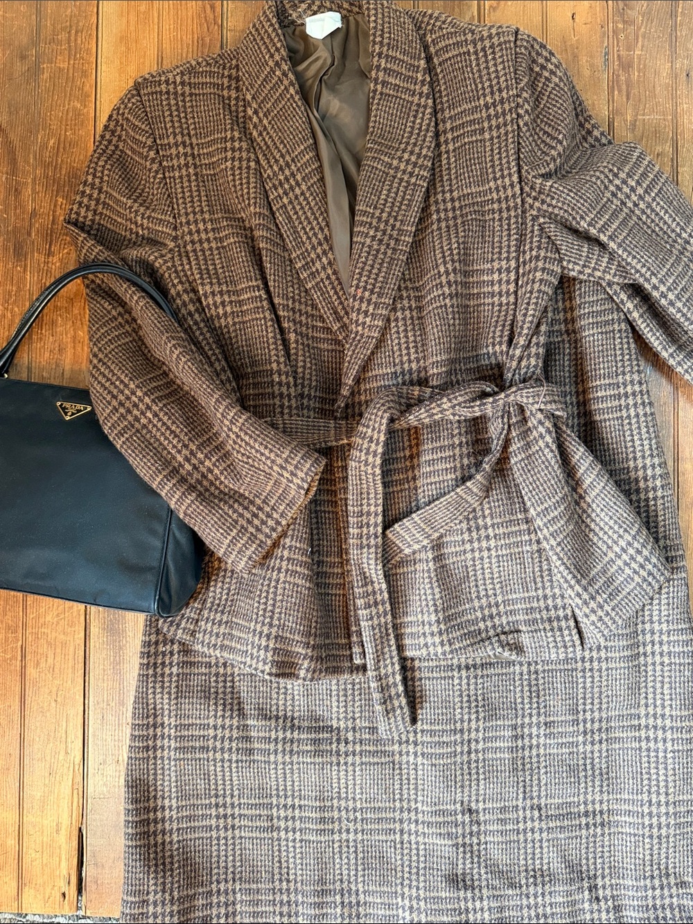 Women’s Vintage 80s skirt suit Plaid Belted Wool size large